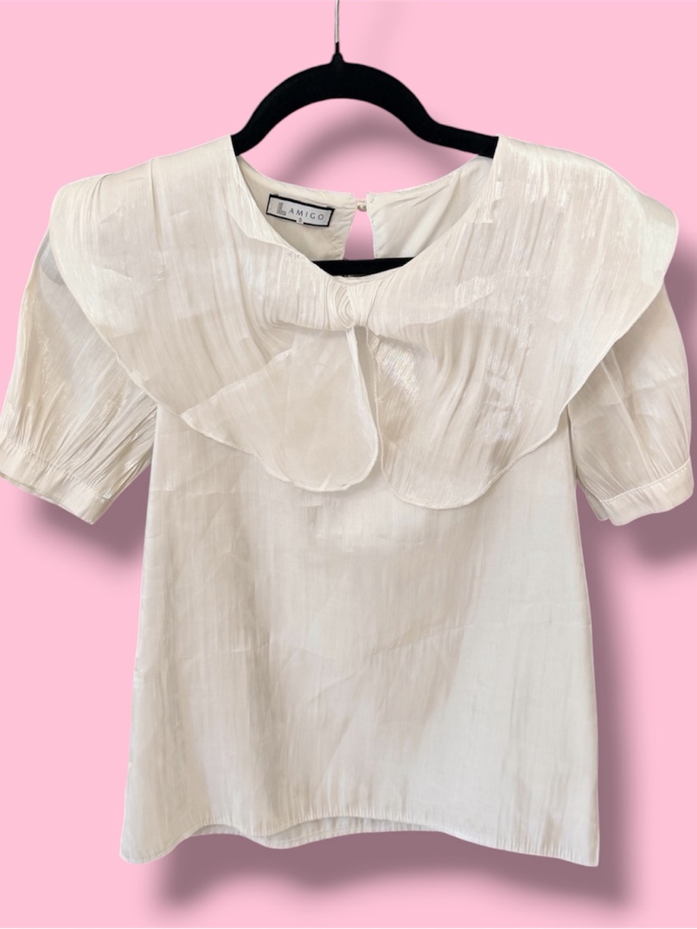L Amigo Ivory Ruffle Collar Short Sleeve Blouse #70